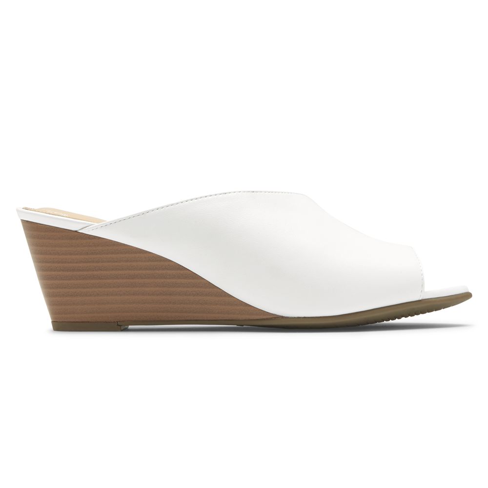 Rockport Canada Total Motion Taylor Asymmetrical Wedges - Womens Slides White (HVL542389)